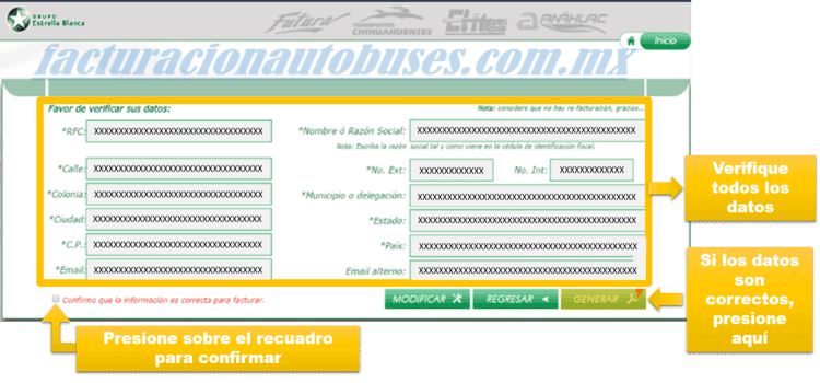 verificacion de datos facturacion en transportes frontera