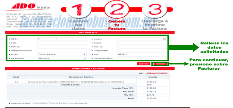 segundo paso para facturar en transportes au