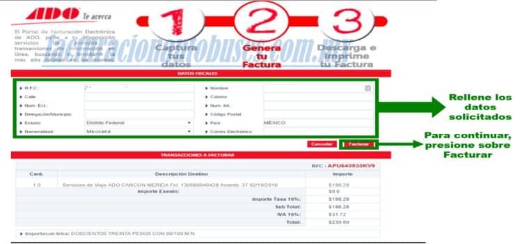 paso 2 para facturar en grupo ado
