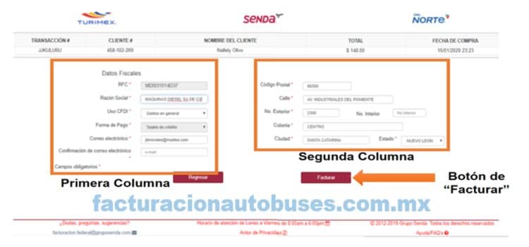 paso 3 para realizar facturacion en transportes del norte